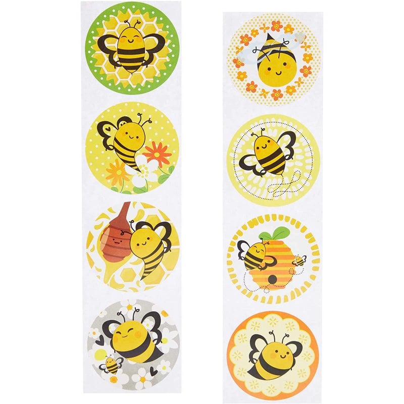 BLUE PANDA Bee Sticker Roll - 1000 Count, 1.5 in Round, Multicolor - Self-Adhesive Bumblebee Stickers for Classroom Rewards & Crafts - Image 4